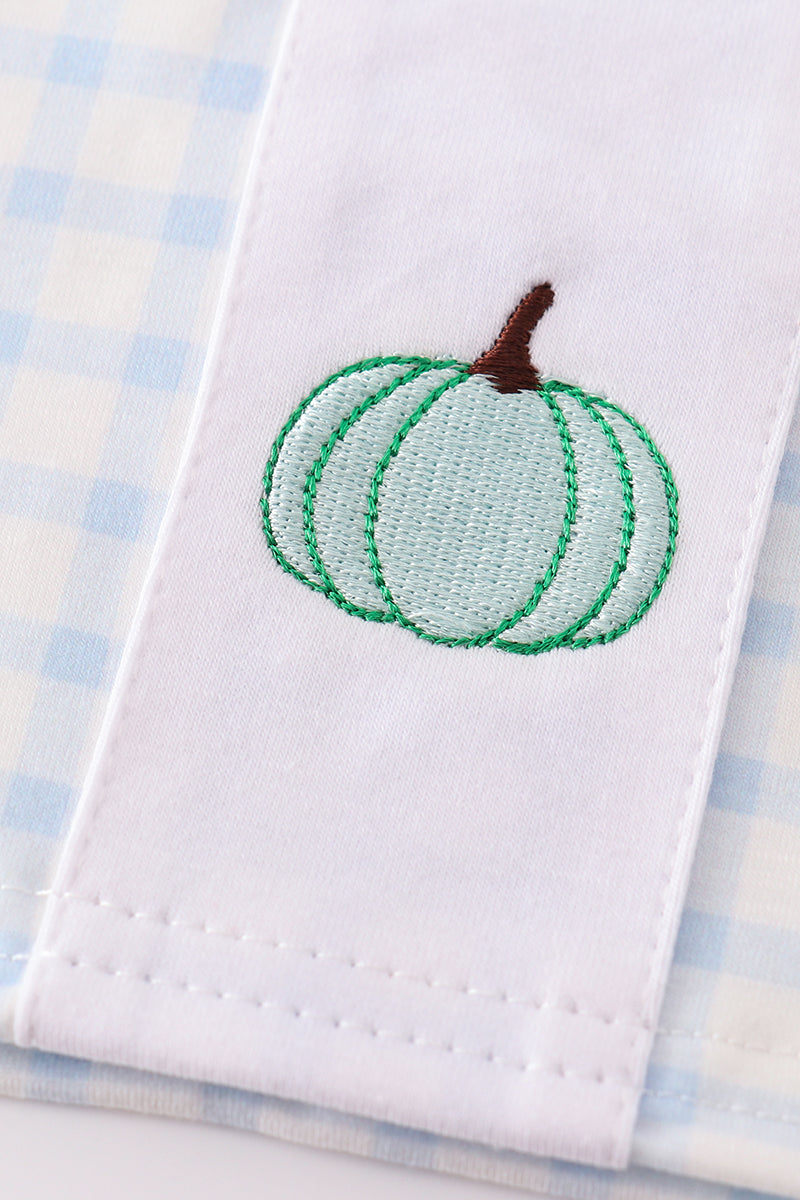 Blue pumpkin embroidery plaid set