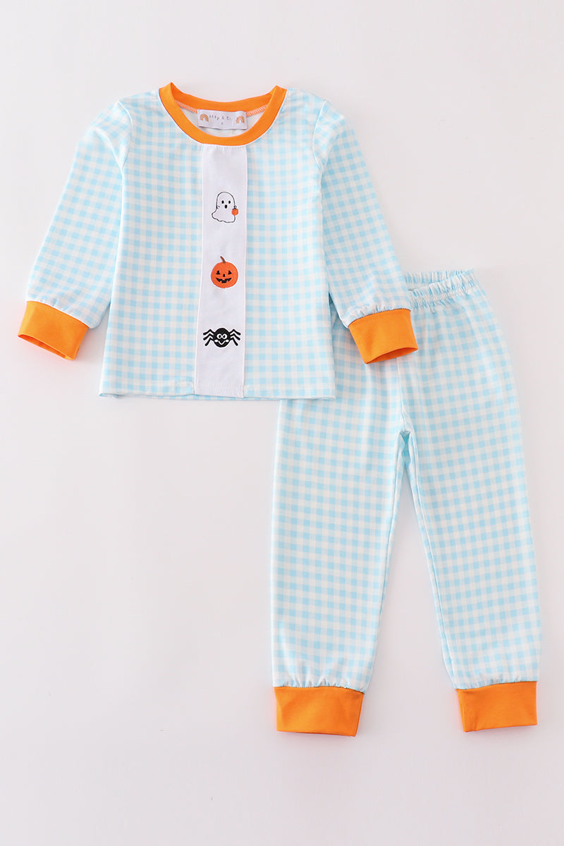 Blue halloween ghost pumpkin embroidery set