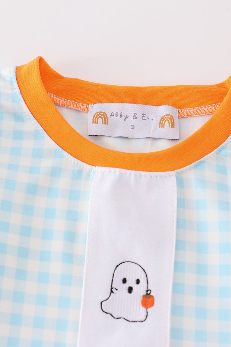 Blue halloween ghost pumpkin embroidery set