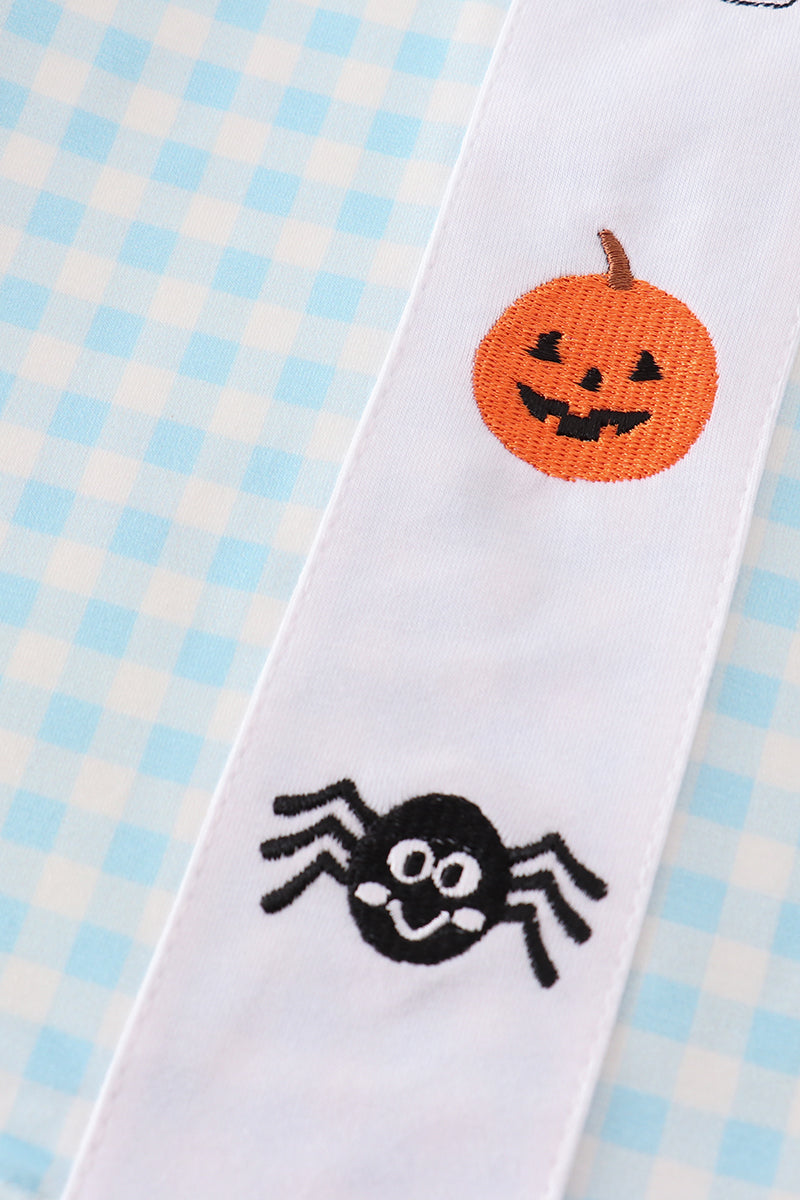 Blue halloween ghost pumpkin embroidery set