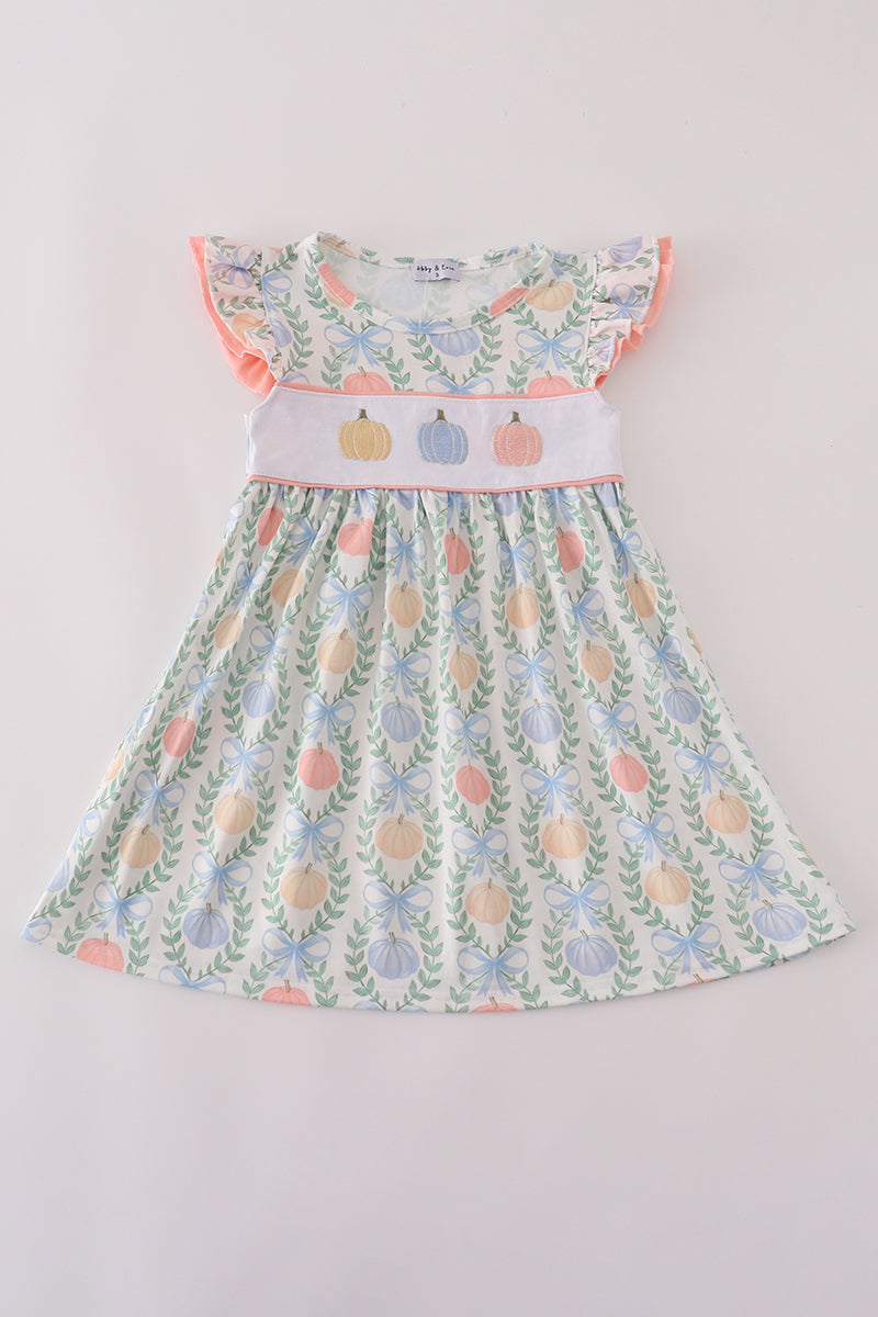 Bow print embroidery ruffle dress