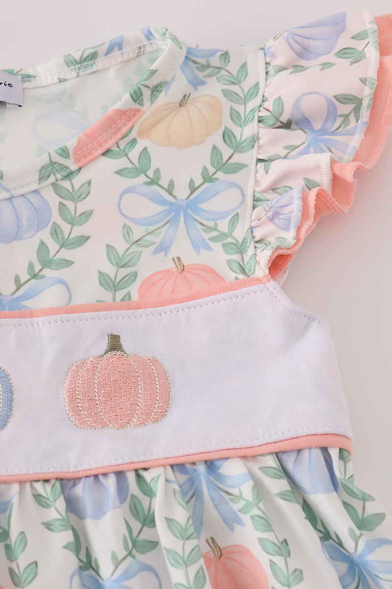 Bow print embroidery ruffle dress