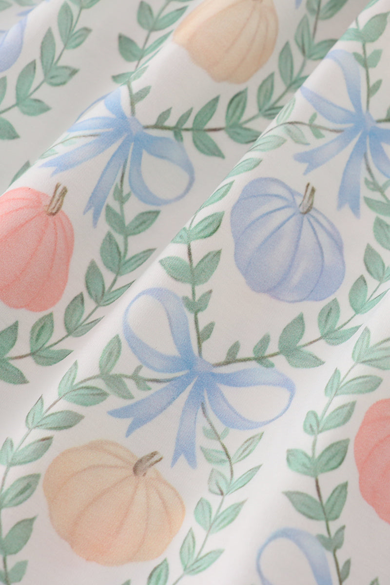 Bow print embroidery ruffle dress