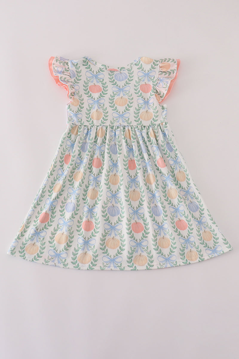 Bow print embroidery ruffle dress
