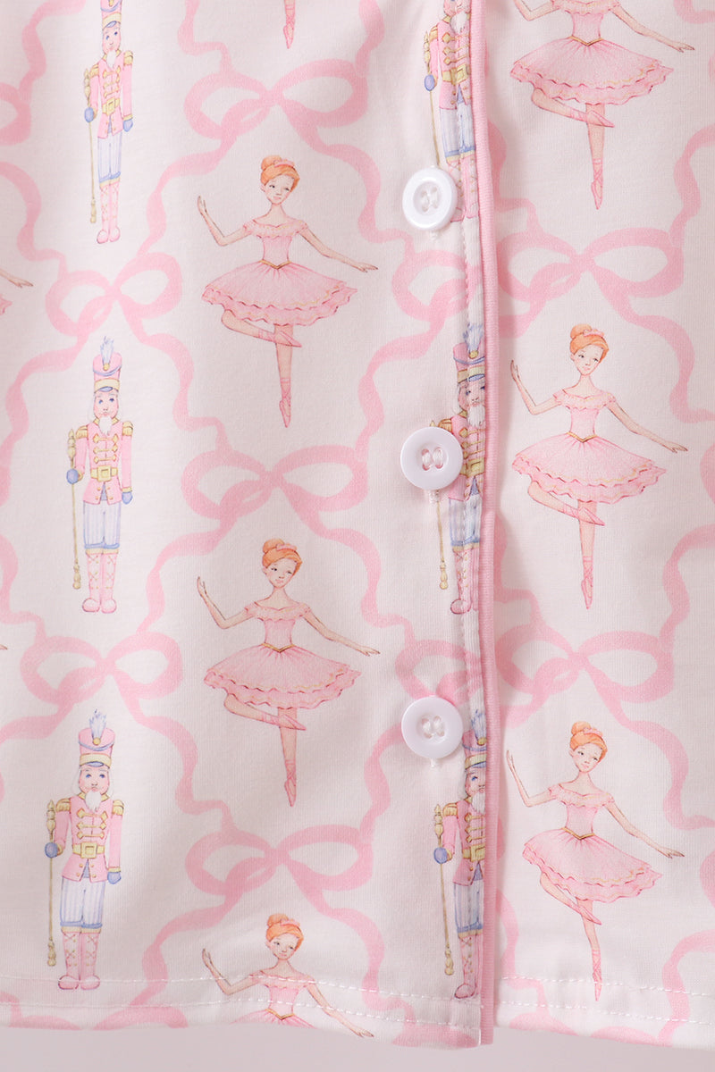 Pink nutcracker print ruffle pajamas set