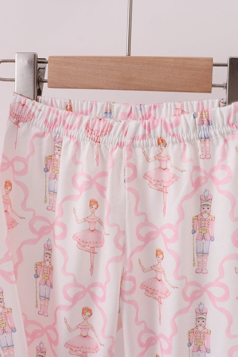 Pink nutcracker print ruffle pajamas set