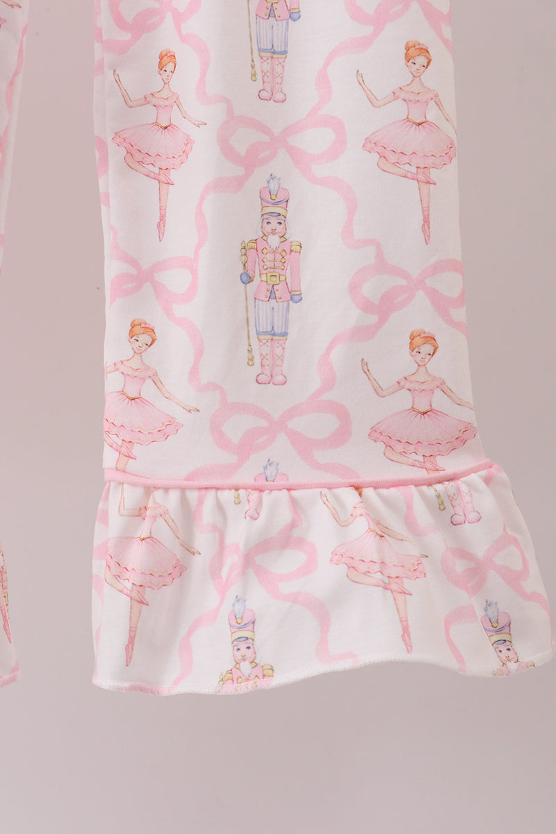 Pink nutcracker print ruffle pajamas set