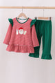 Red stripe santa milk biscuit ruffle pants set