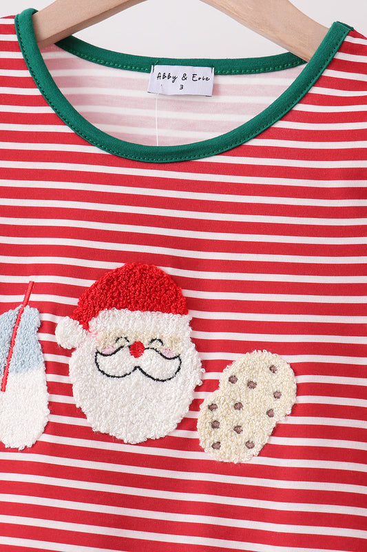Red stripe santa milk biscuit ruffle pants set