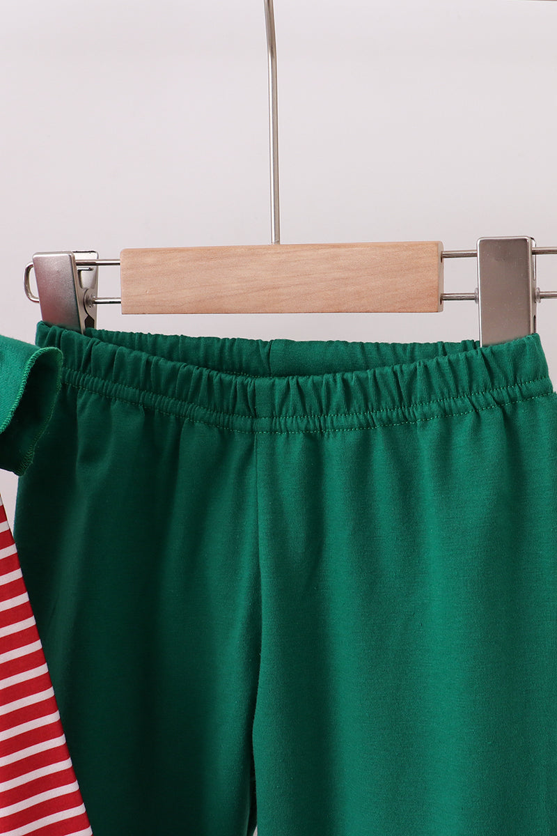 Red stripe santa milk biscuit ruffle pants set
