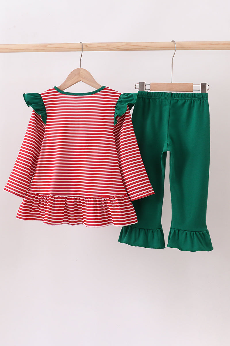 Red stripe santa milk biscuit ruffle pants set