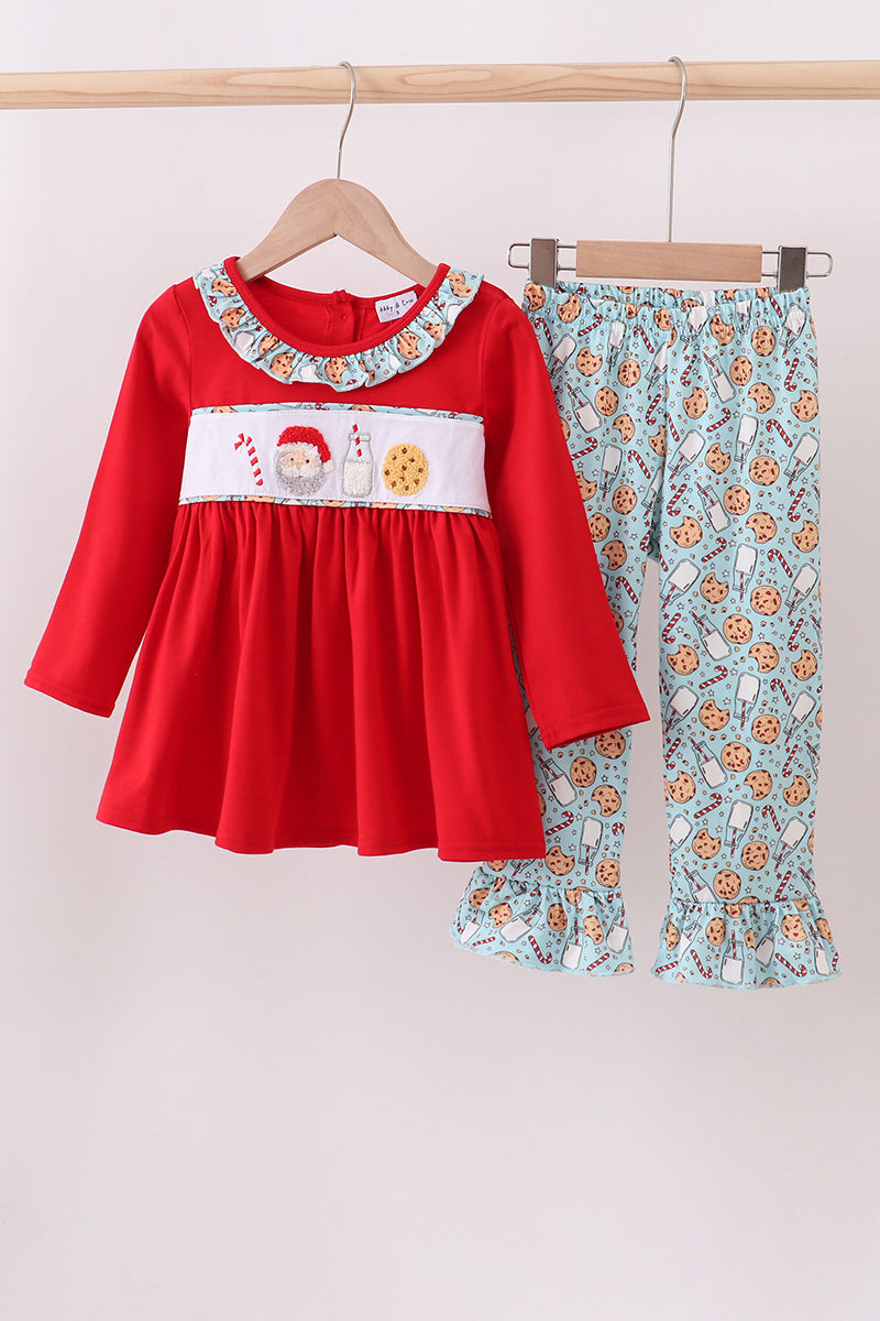 Red santa claus cookie ruffle pants set