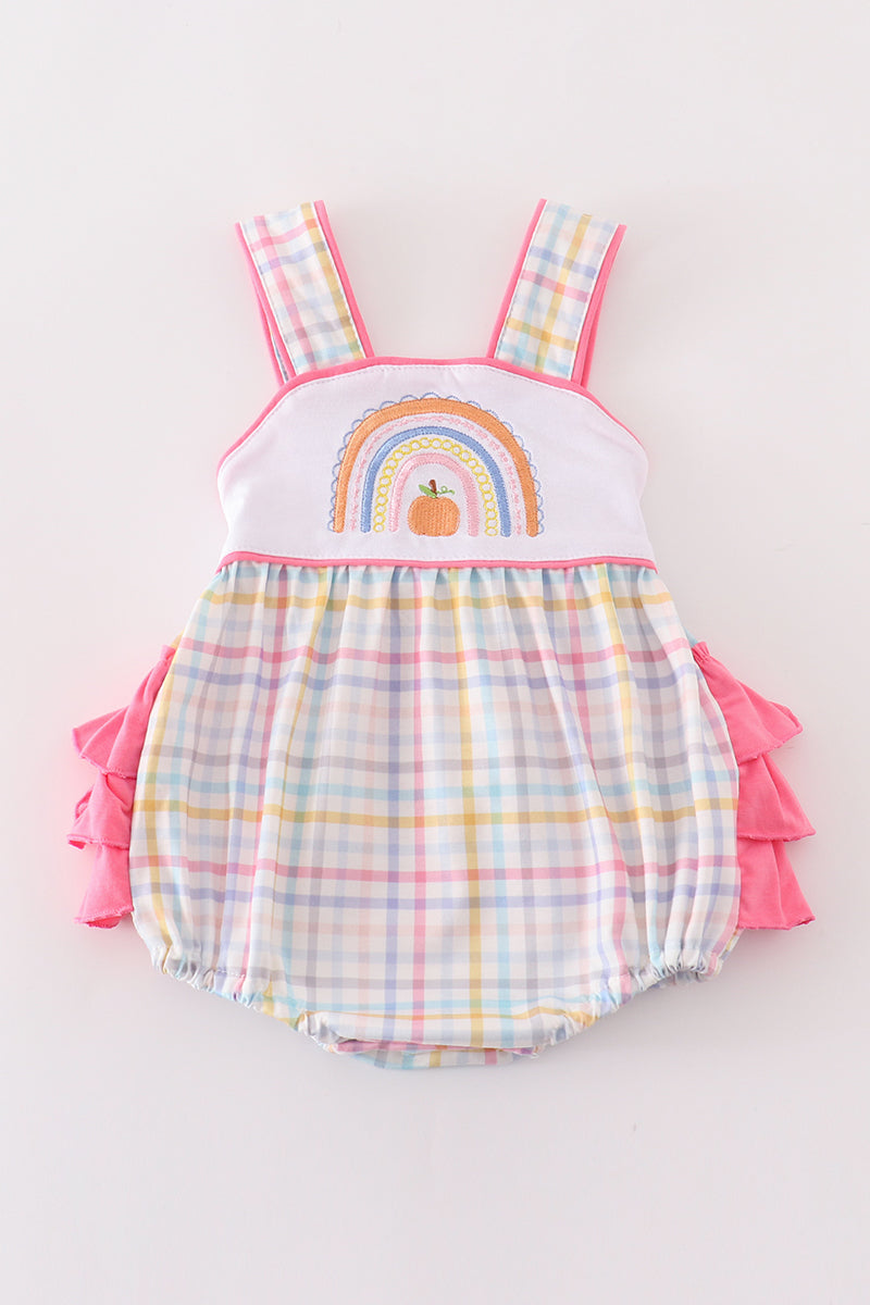 Rainbow pumpkin embroidery plaid bubble