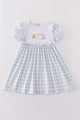 Blue plaid he is risen embroidery dress