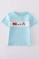 Blue fire truck police car embroidery smocked top