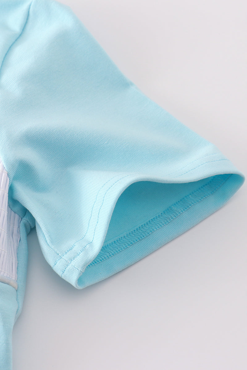 Blue fire truck police car embroidery smocked top