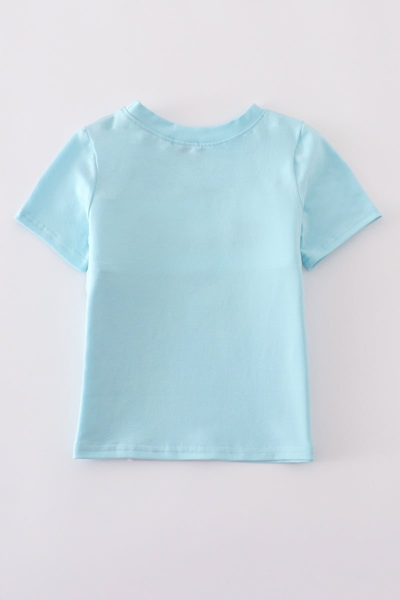 Blue fire truck police car embroidery smocked top