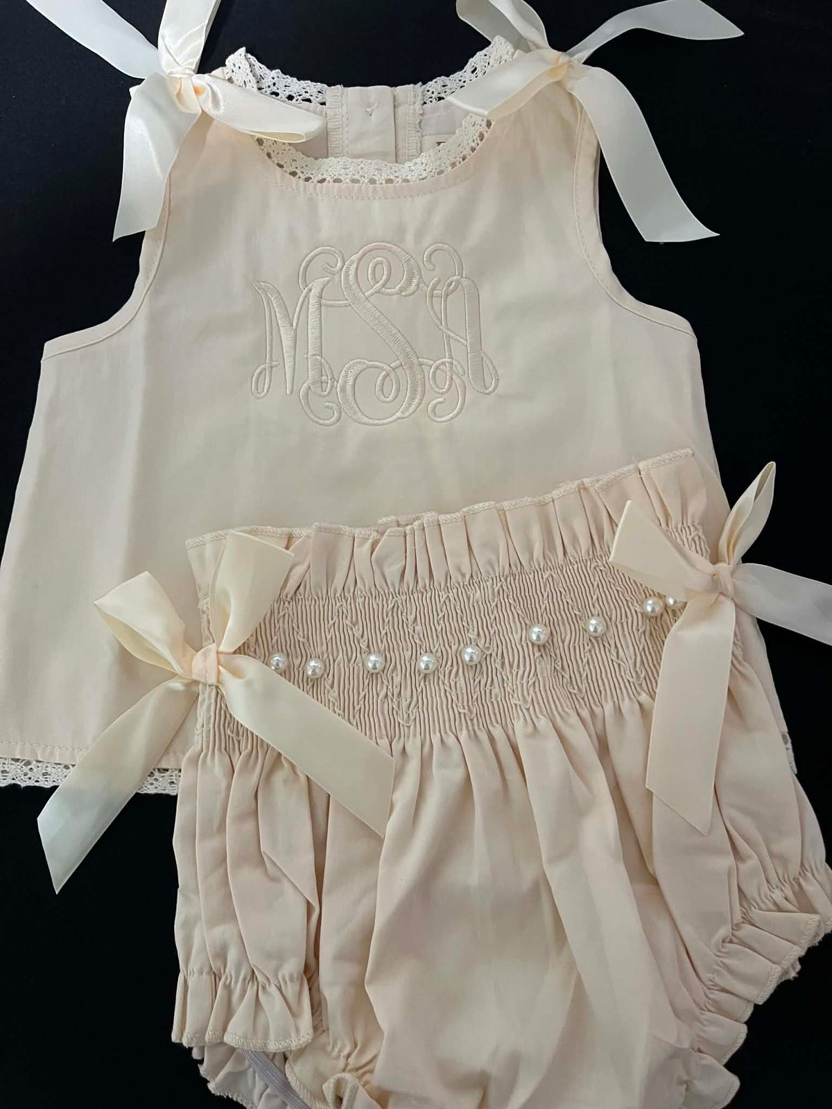 Heirloom Pearl Smocked Diaper Set