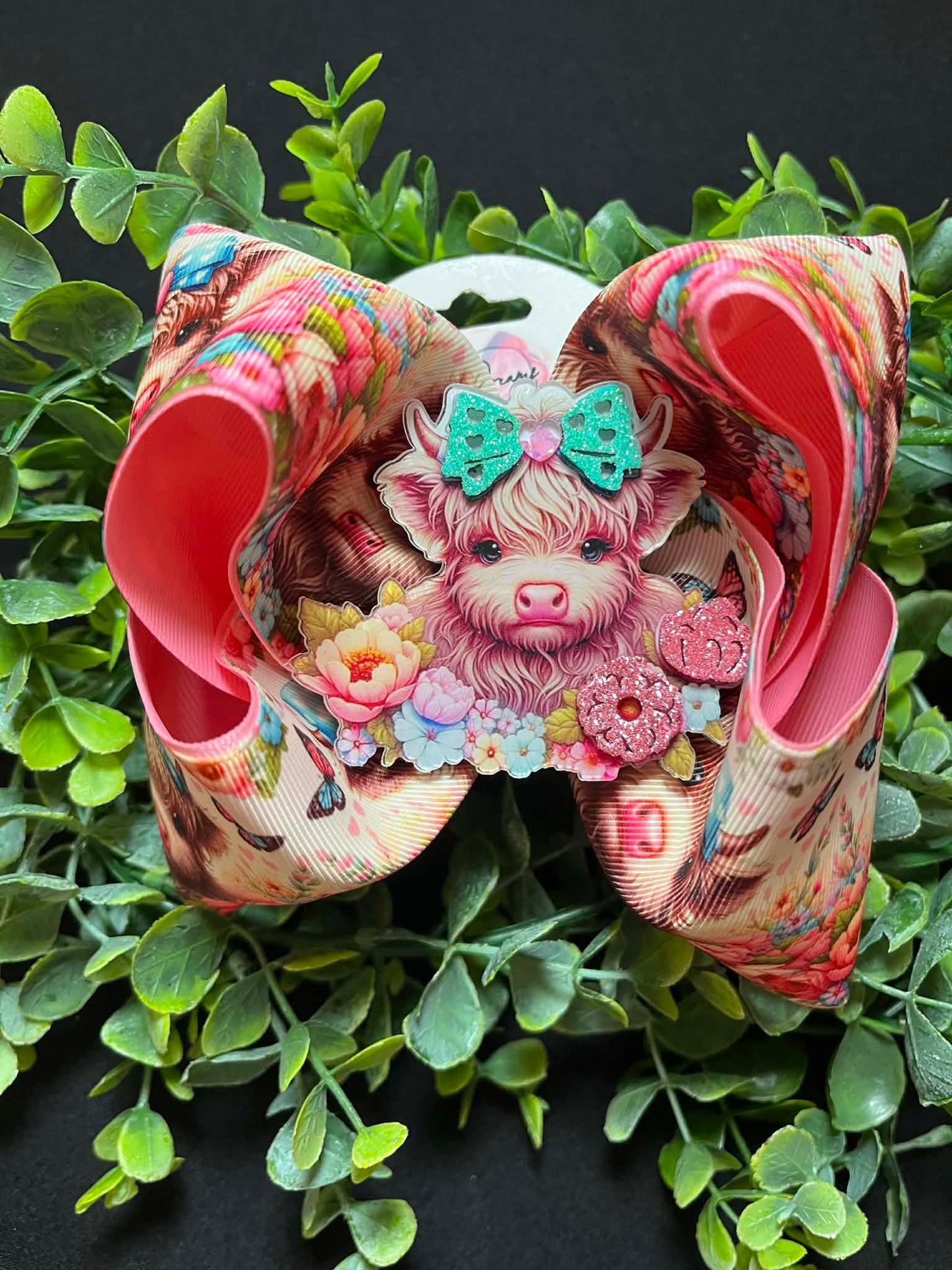 Highland Cow Floral Bow