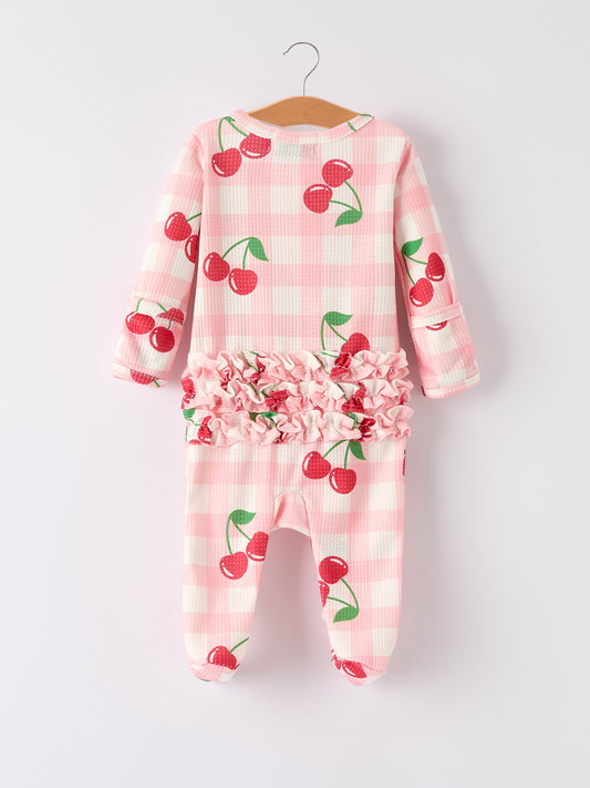 Waffle Cherry Plaid Girls' Romper