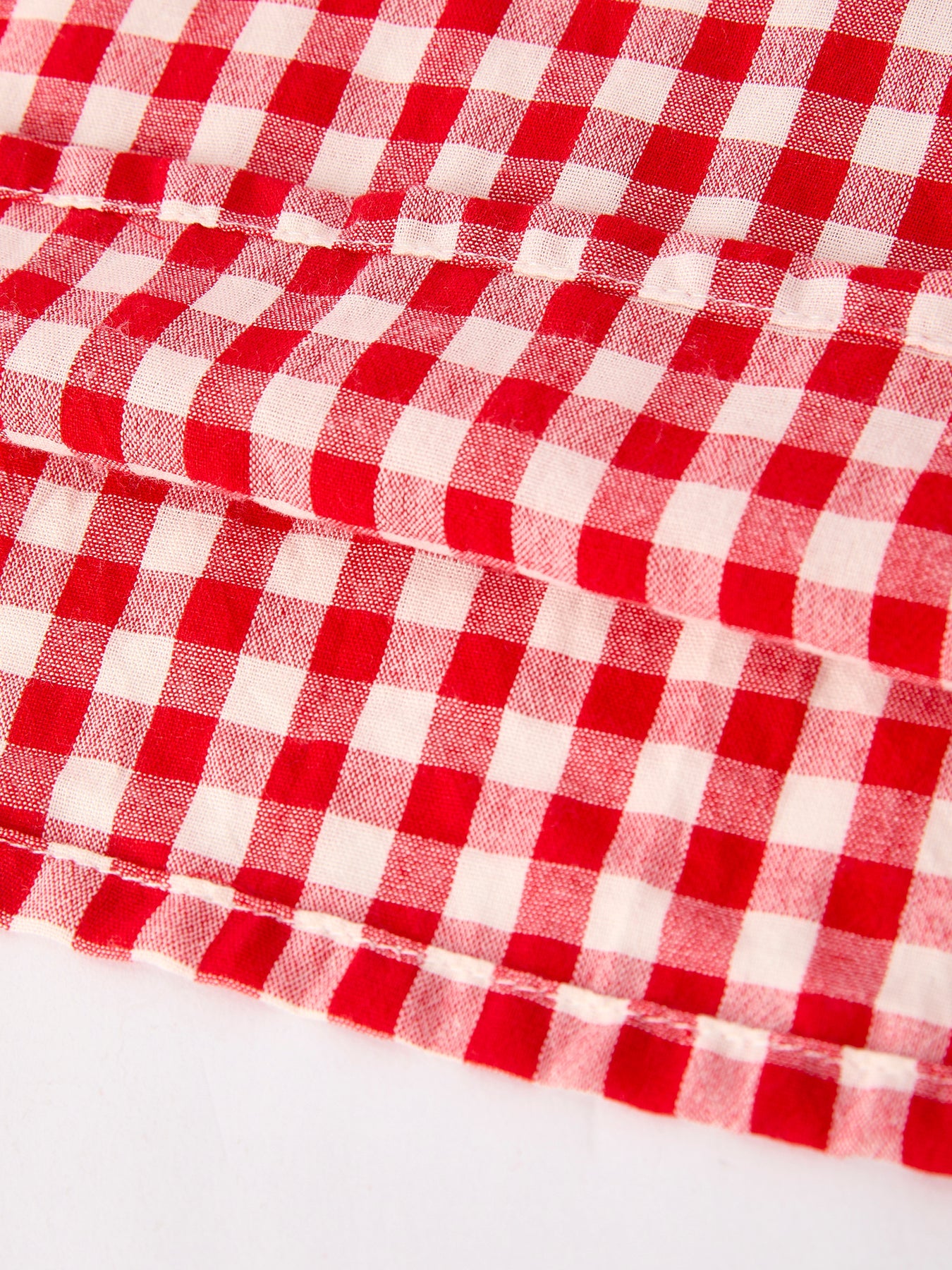 Red Cherry Bow Plaid Smocking Embroidery Girls'  Dress