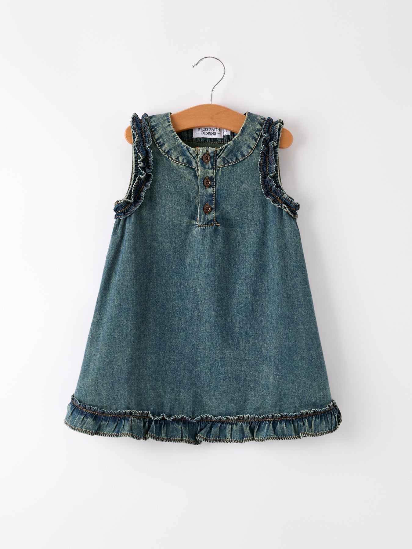 Vintage Denim Ruffle Girls Summer Dress