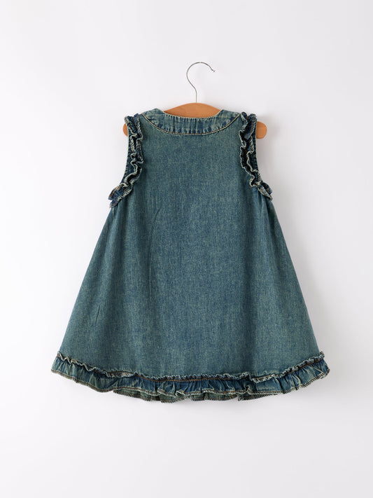 Vintage Denim Ruffle Girls Summer Dress