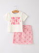 Faith T-shirt + Pink Bow Printed Denim Skirt