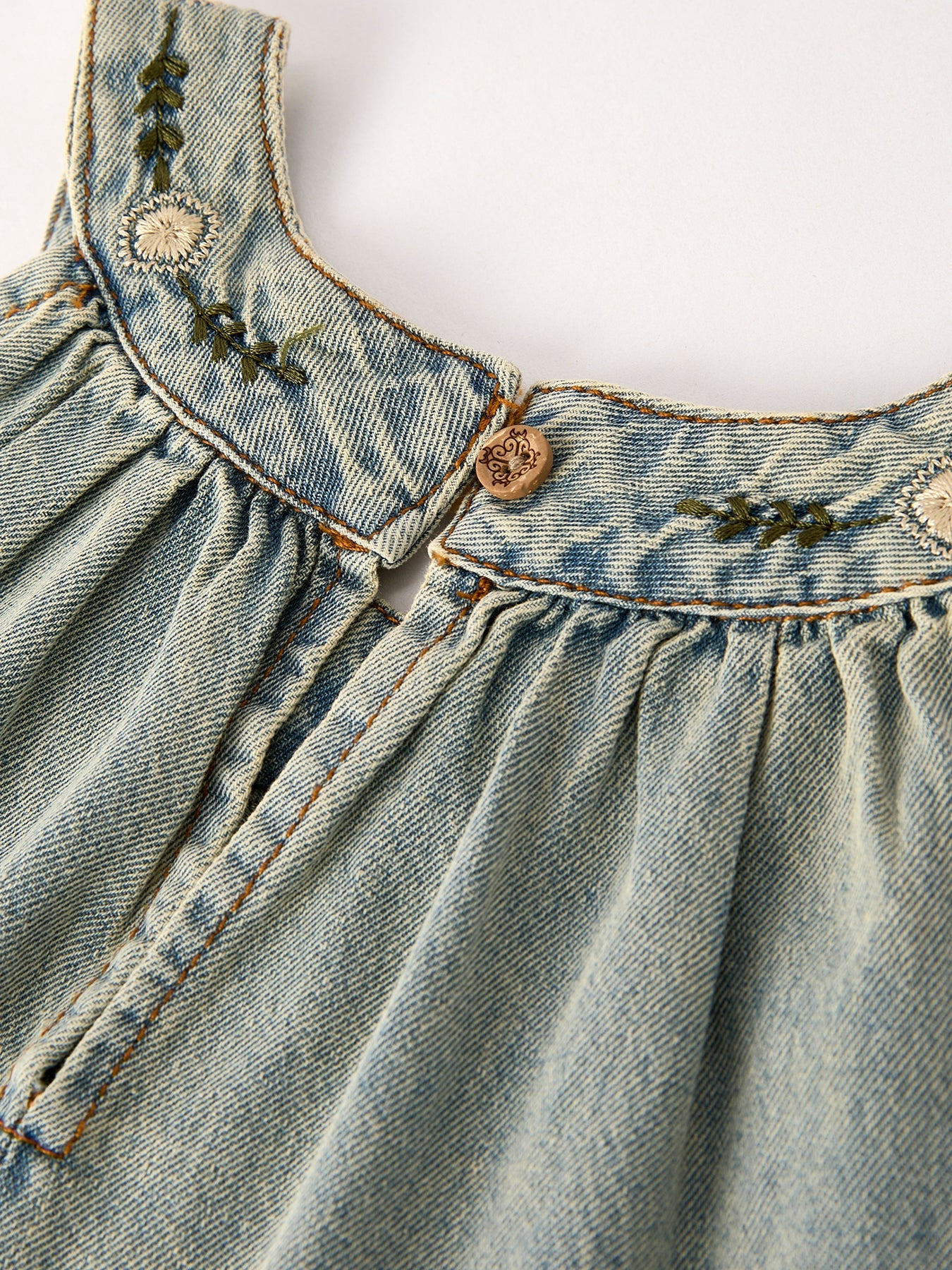 Summer Girls Embroidered Denim Sleeveless Dress