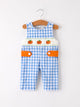 Fall Thanksgiving& Halloween Blue Pumpkin Smock Embroidery Baby Boy Romper