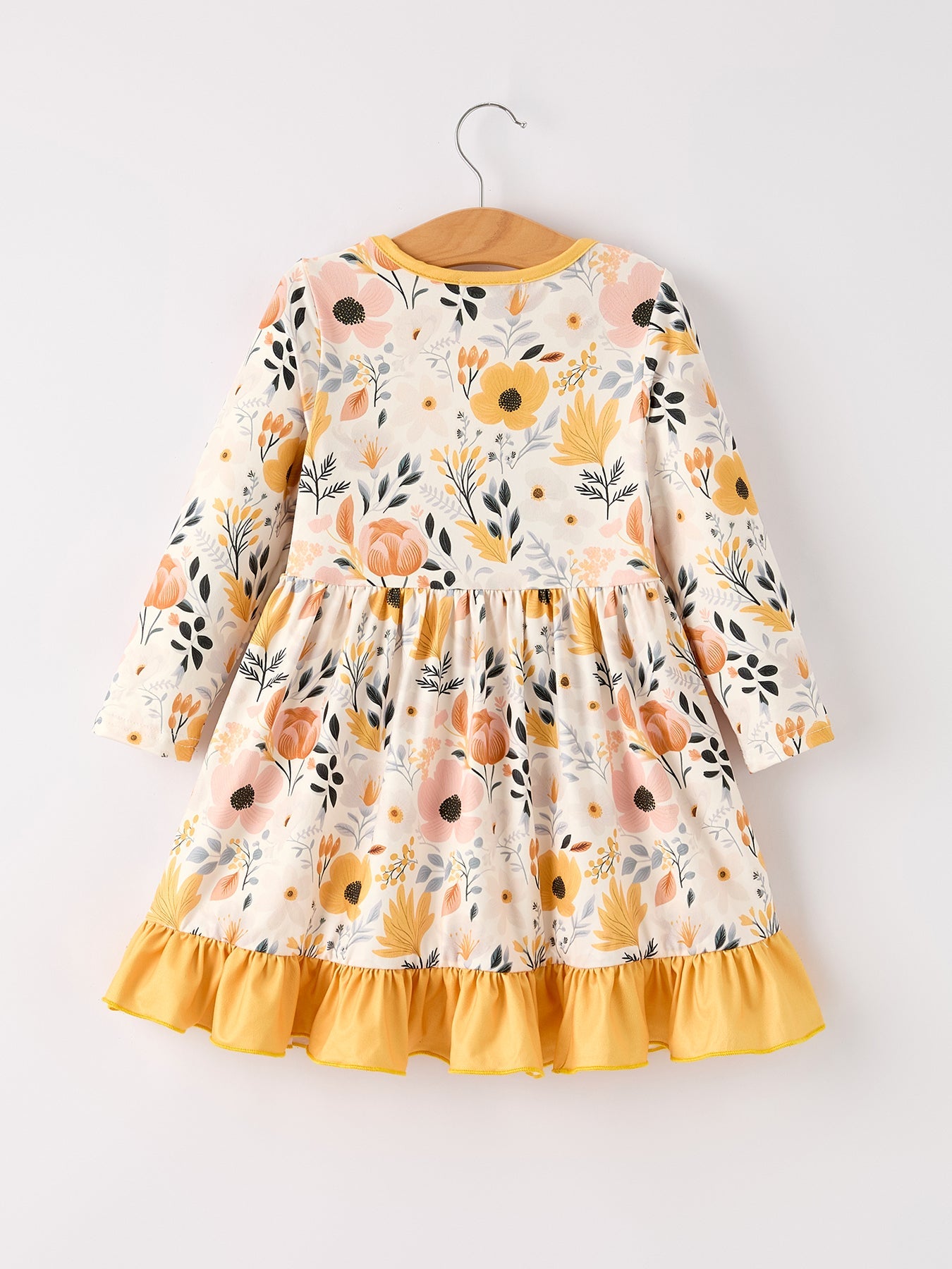 Floral Long Sleeve Ruffled Girls Dress
