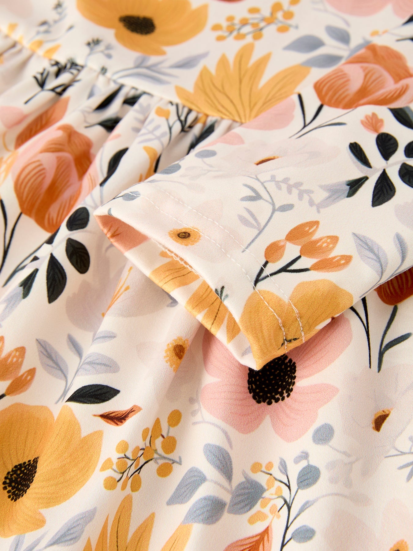 Floral Long Sleeve Ruffled Girls Dress