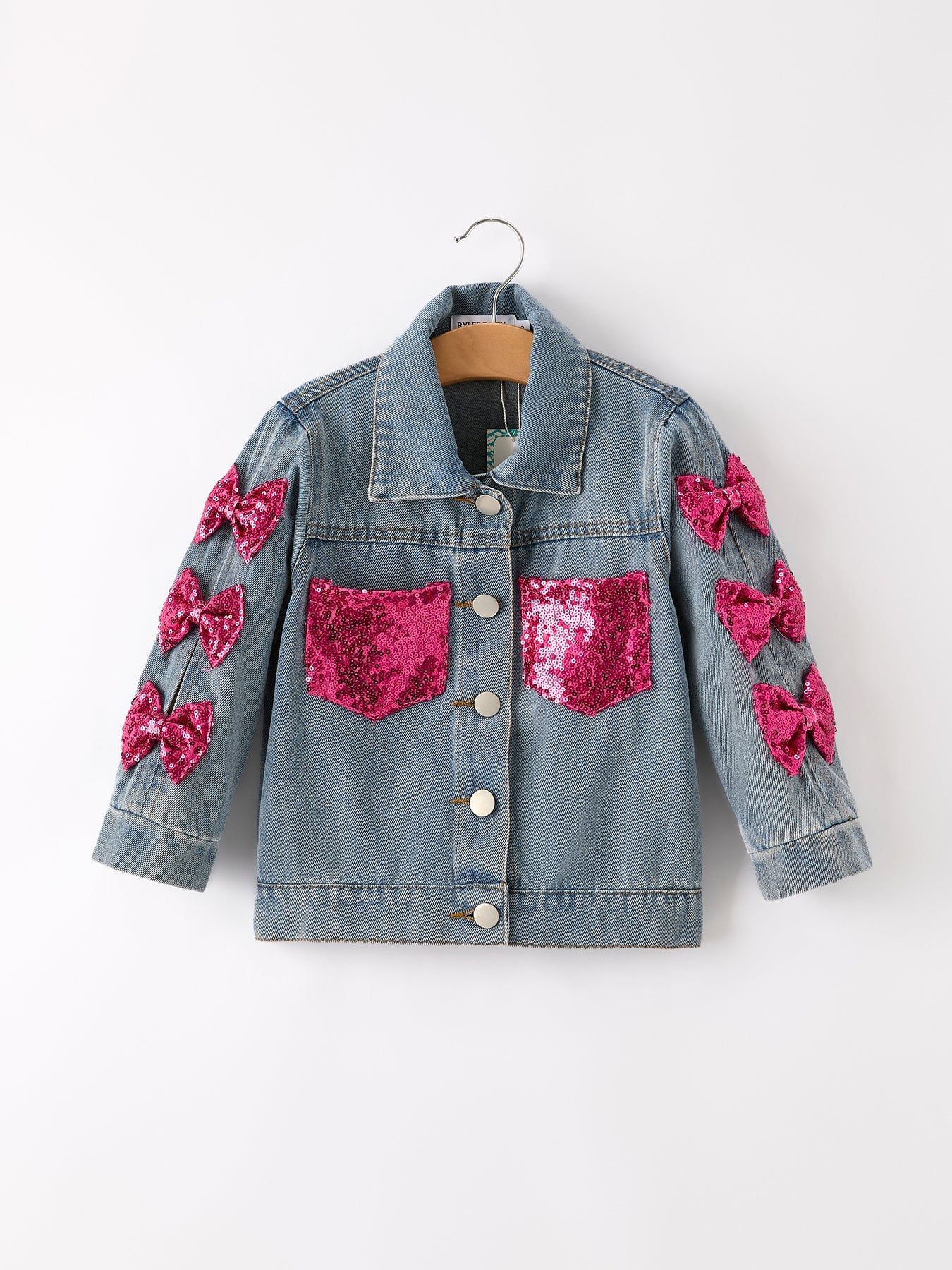 Girls Denim Sequined Bow Jacket