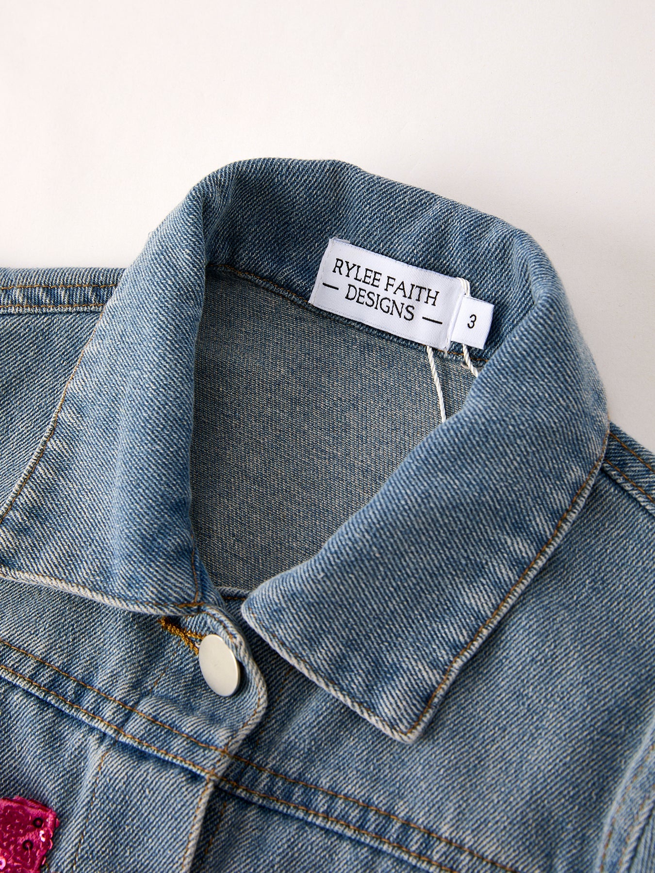 Girls Denim Sequined Bow Jacket