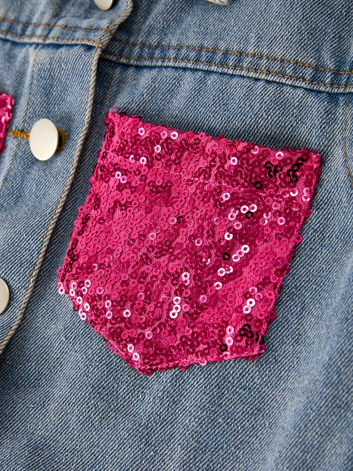 Girls Denim Sequined Bow Jacket
