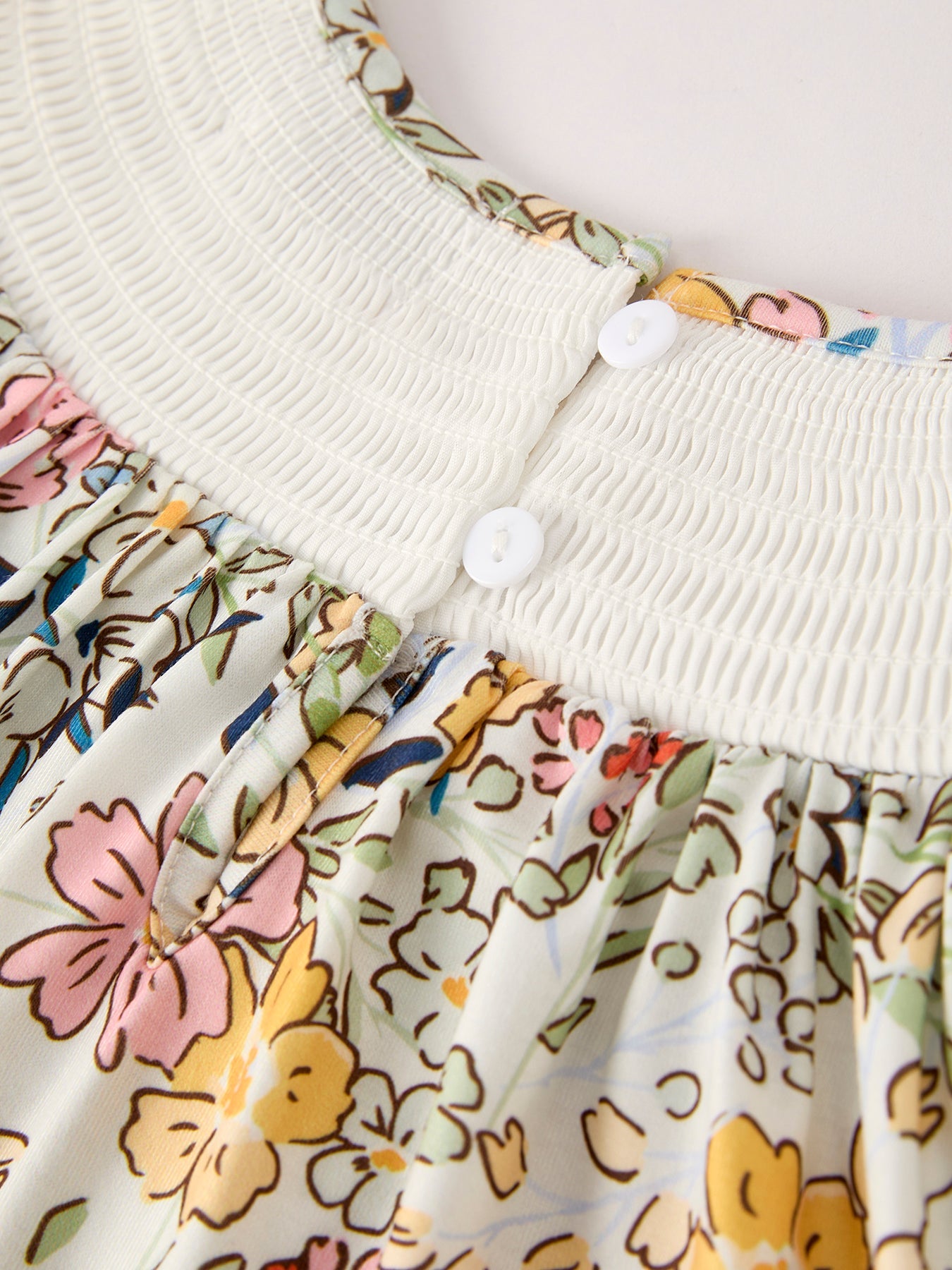 Smocking Bow Floral Leaf Baby Girls Dress