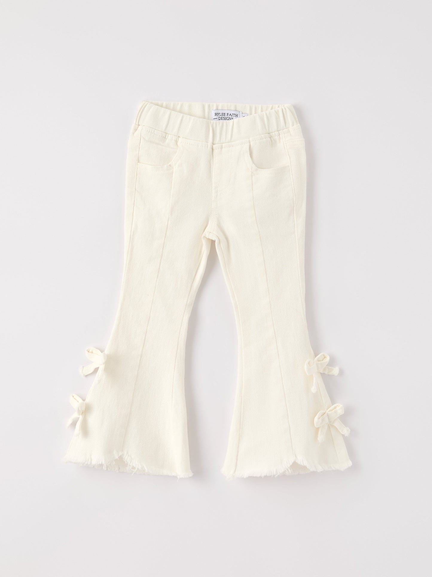 Charming White Denim Pants with Cute Bows