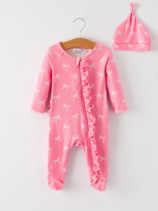 Bow Pink Romper with Hat