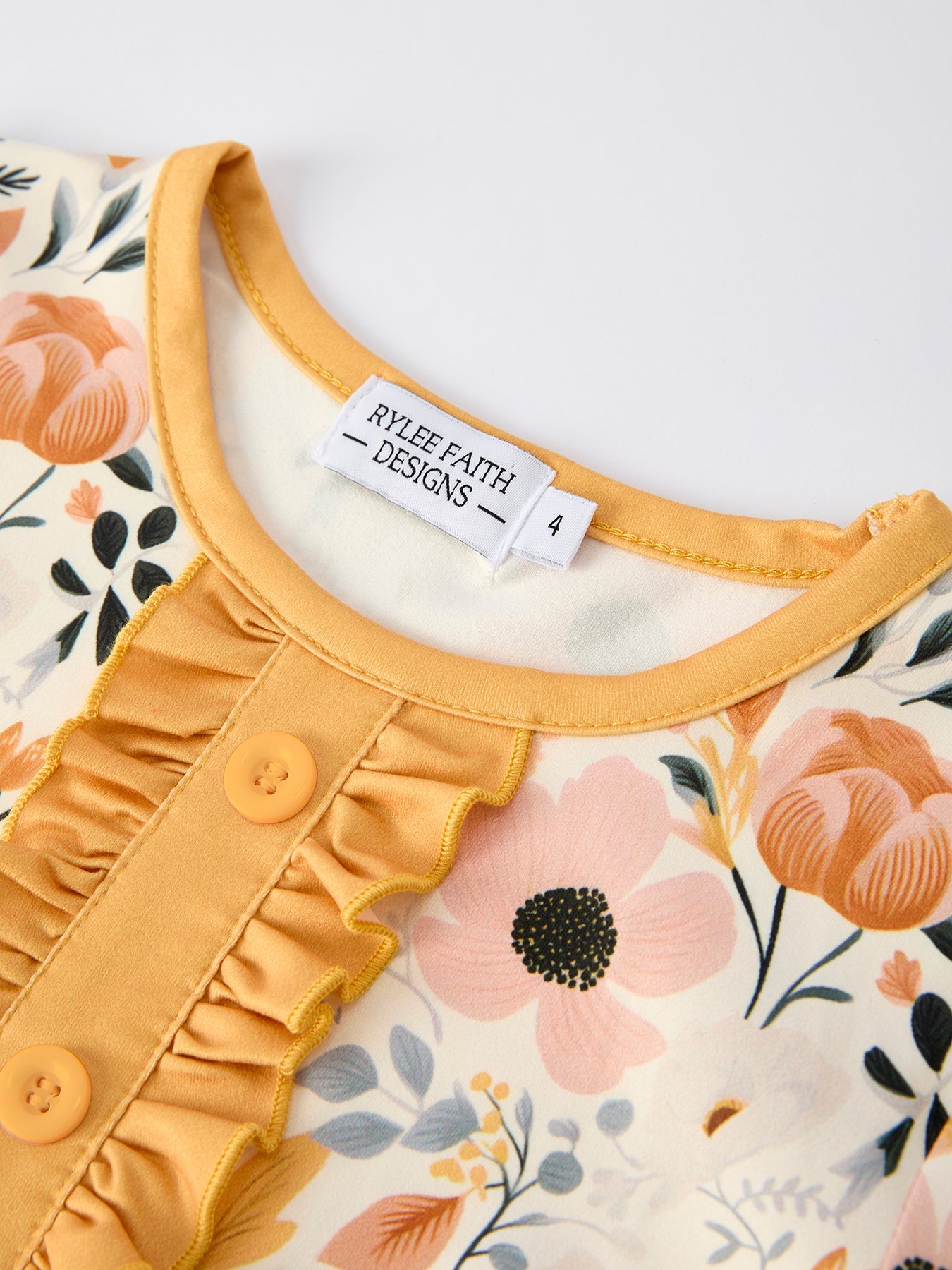 Floral Print Girls Pajamas Set with Ruffle Details