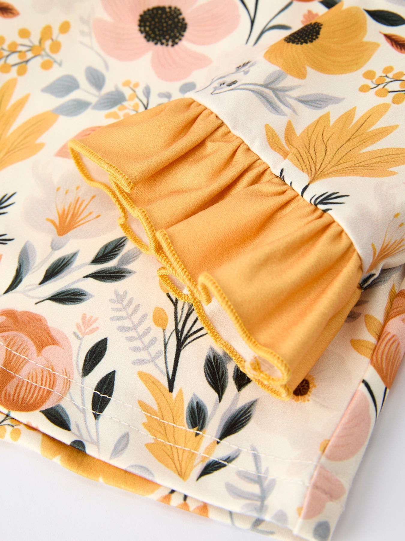 Floral Print Girls Pajamas Set with Ruffle Details