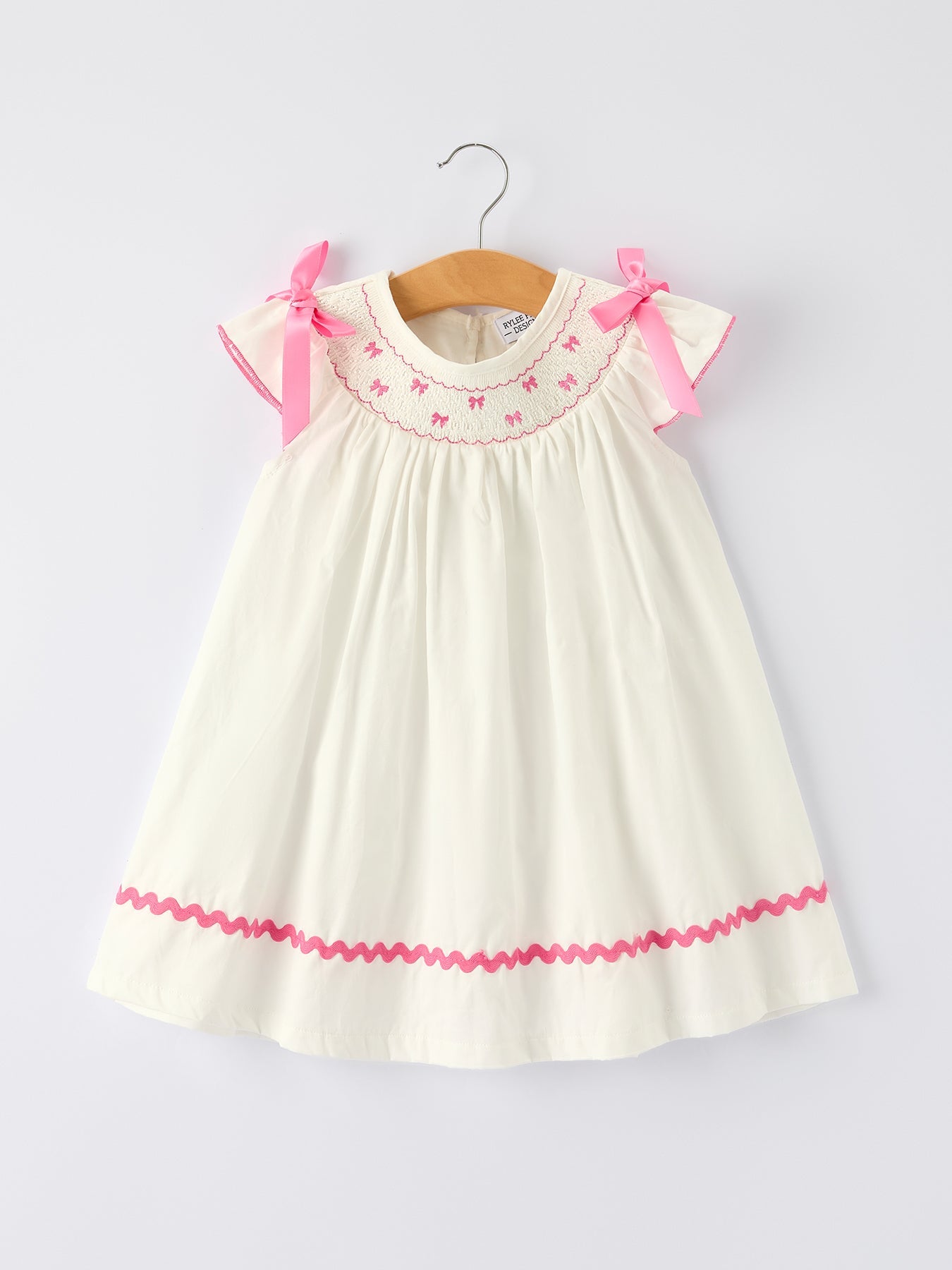 Girls Dress with Pink Bow Embroidery