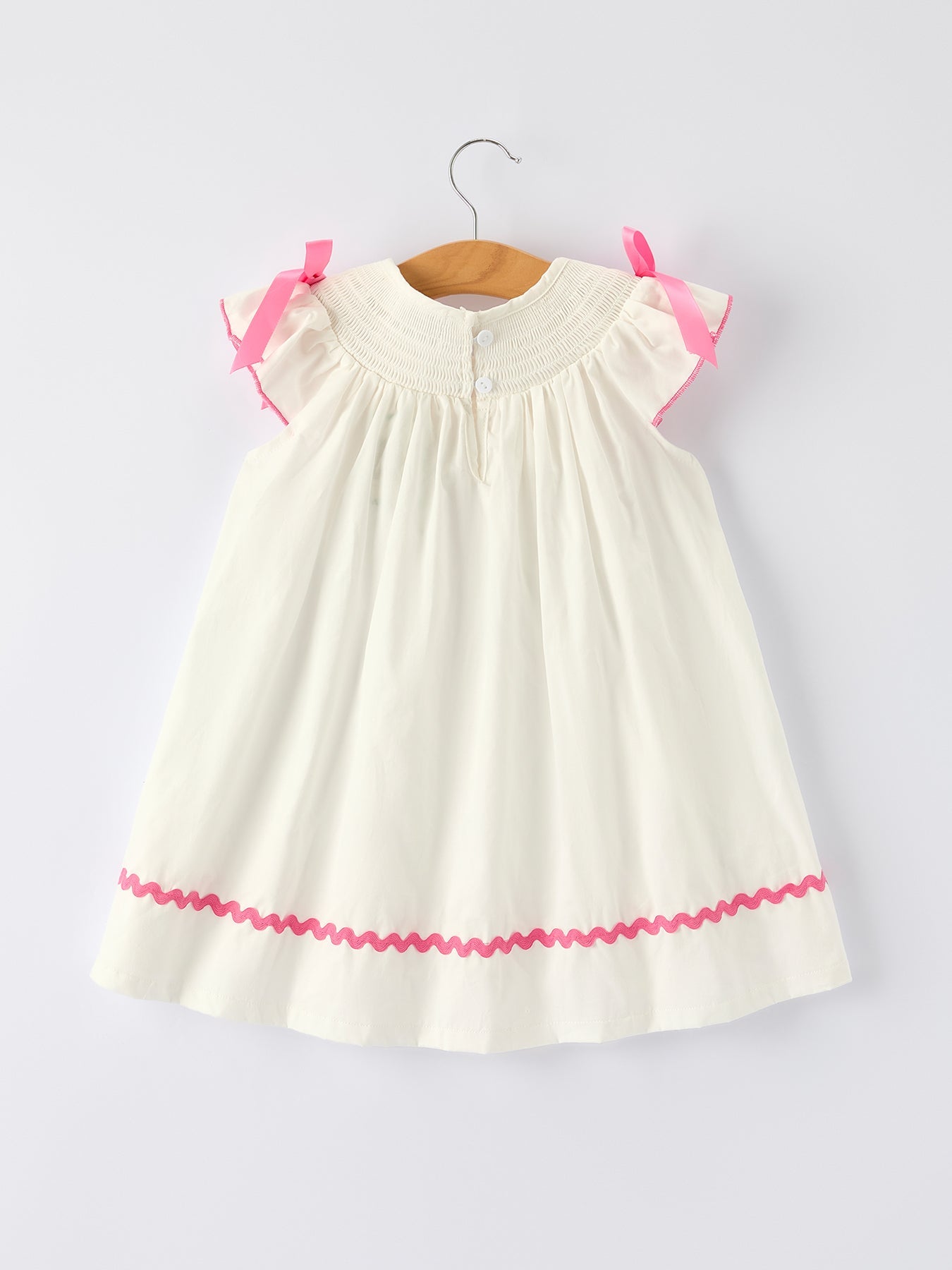 Girls Dress with Pink Bow Embroidery
