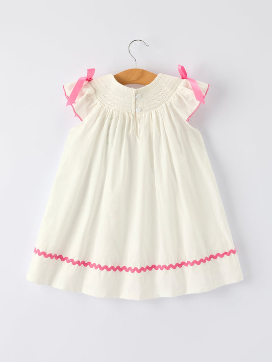 Girls Dress with Pink Bow Embroidery