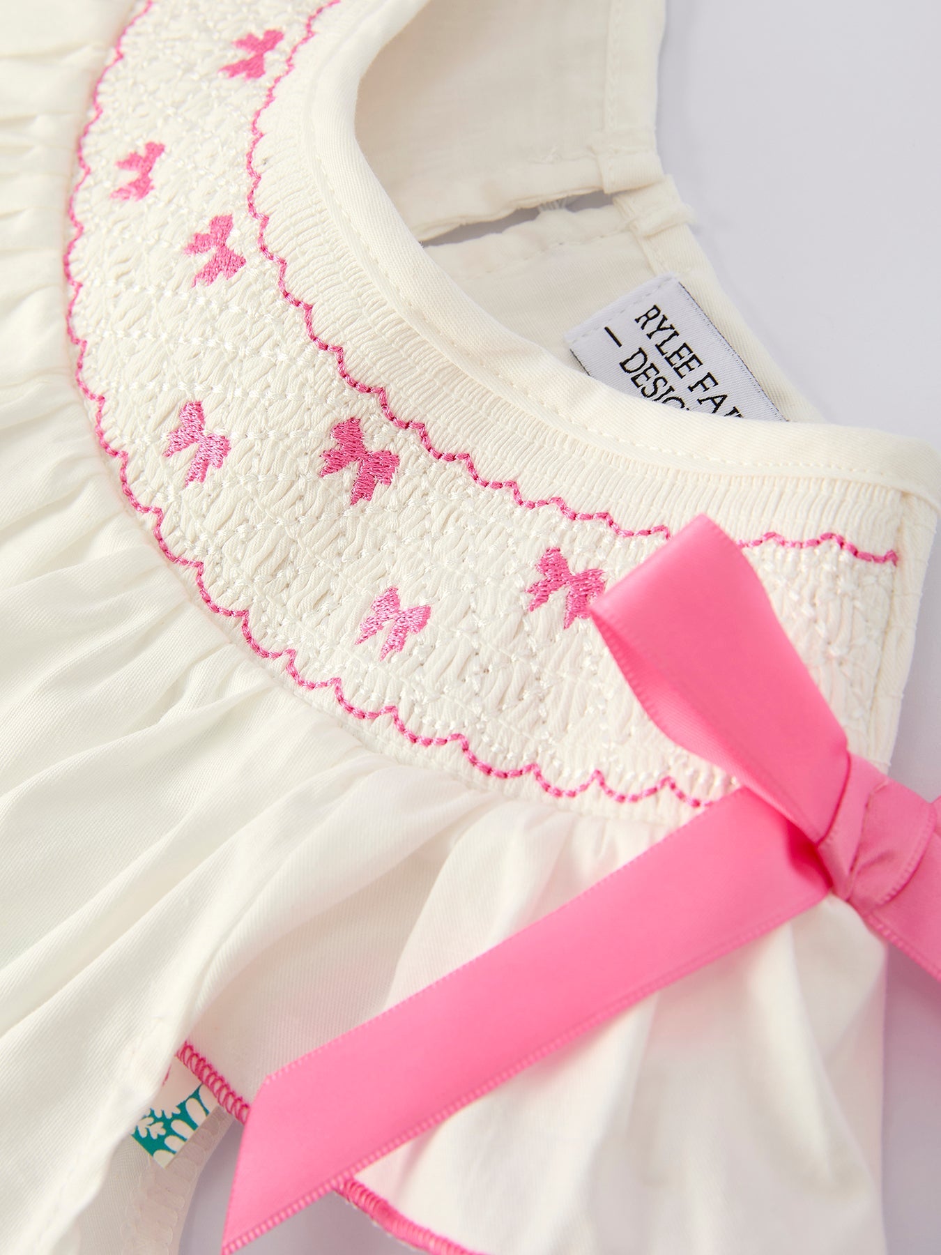 Girls Dress with Pink Bow Embroidery