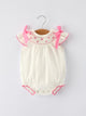 White Baby Girls Romper with Pink Bow Embroidery