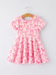 Girls Pink Dress with Bow Pattern - Cute Short Sleeve Outfit
