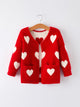 Valentine’s Day Girls Red Heart Pattern Fuzzy Knit Cardigan with Front Pockets