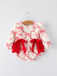 Girls Valentine Romper with Heart Print and Bowknot Design