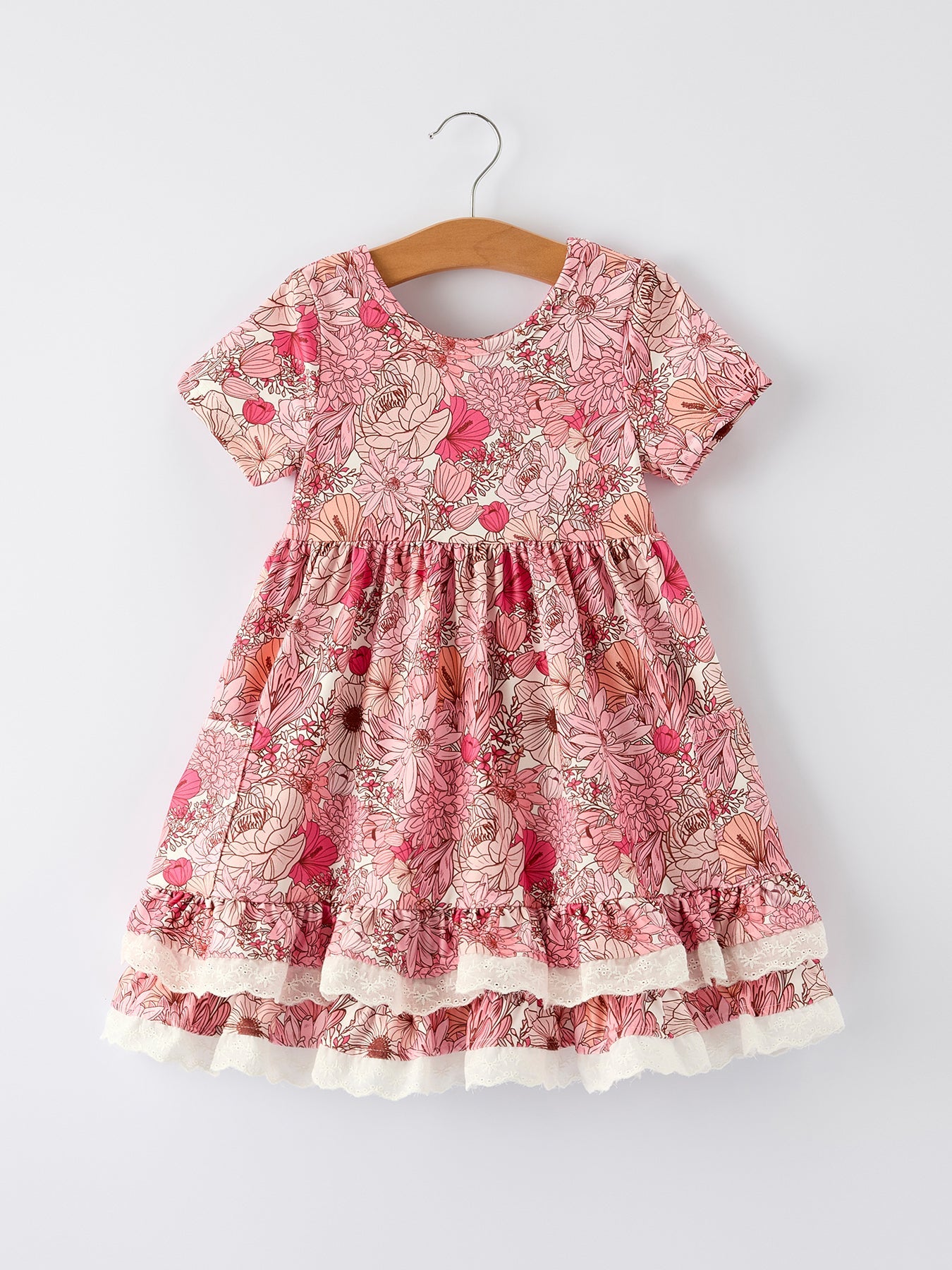 Sweet Floral Pattern Dress with Pockets and Ruffle Hem