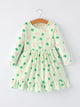 St. Patrick's Day Bow Shamrock Print Ruffles Girls Dress